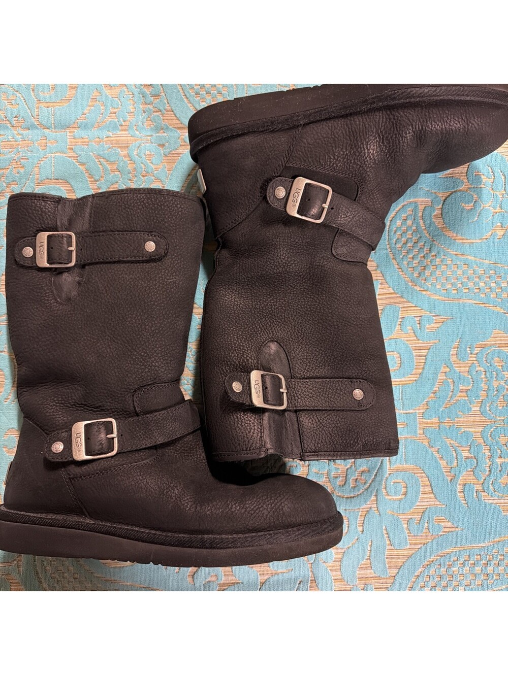Ugg Womens Sutter Water Resistant Black Leather Boots Size US 9